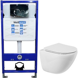 Комплект унитаза BelBagno Amanda BB051CHR+BB051SC с инсталляцией WellWant Standart 50 WWISI1110B