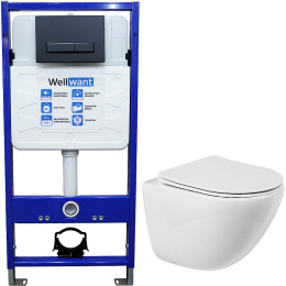 Комплект унитаза BelBagno Amanda BB051CHR+BB051SC с инсталляцией WellWant Standart 50 WWISI111BB