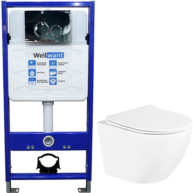 Комплект унитаза BelBagno Uno BB3105CHR/SC с инсталляцией WellWant Standart 50 WWISI1110B