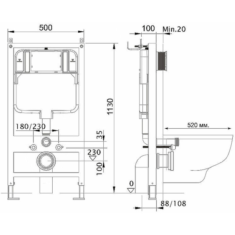 Комплект унитаза BelBagno Uno BB3105CHR/SC с инсталляцией WellWant Standart 50 WWISI111BB