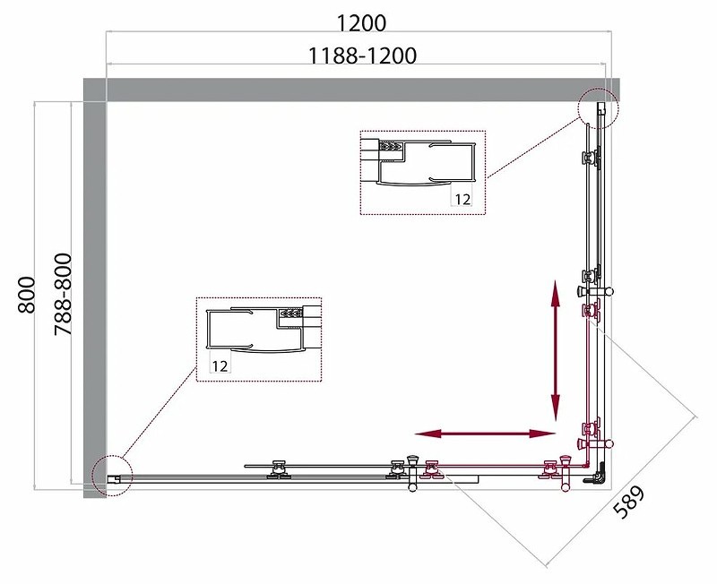 Душевой уголок BelBagno UNO-195-AH-2-120/80-C-Cr 120x80