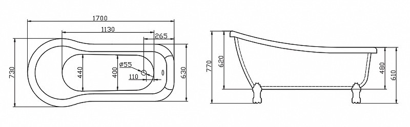 Акриловая ванна BelBagno 170х73 BB20-1700