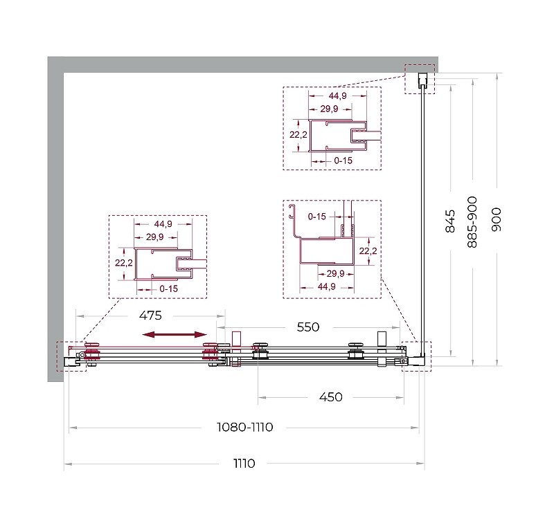 Душевой уголок BelBagno Marino 2 110x90 MARINO-2-AH-1-110/90-C-GM