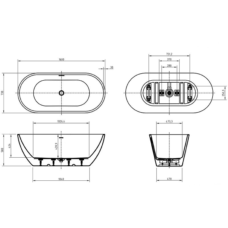 Акриловая ванна BelBagno Uno 160x73 BB701-1600-730-K