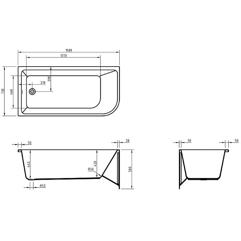 Акриловая ванна BelBagno 150x73 L BB712-1500-730-L