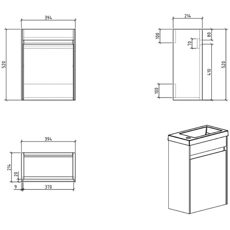 Тумба под раковину BelBagno Pietra Mini 40 PIETRA MINI-400-1A-SO-BL-L подвесная
