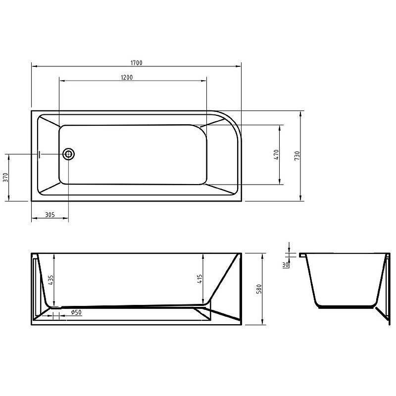Акриловая ванна BelBagno 170x73 R BB712-1700-730-R