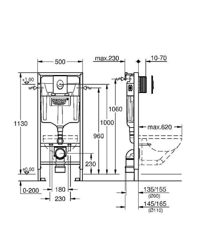 Комплект унитаза BelBagno Uno BB3105CHR/SC с инсталляцией Grohe Rapid SL 38721001