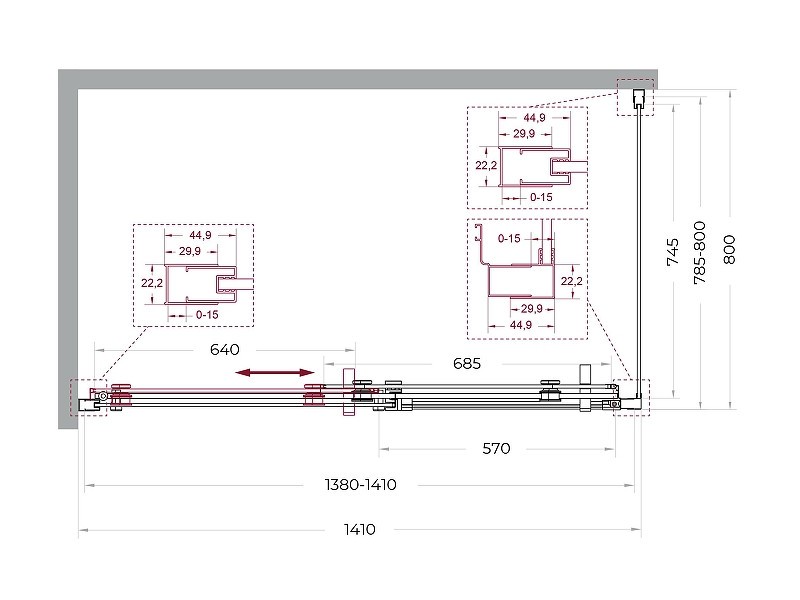 Душевой уголок BelBagno Marino 2 140x80 MARINO-2-AH-1-140/80-C-GM