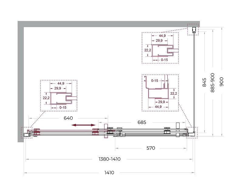 Душевой уголок BelBagno Marino 2 140x90 MARINO-2-AH-1-140/90-C-GM
