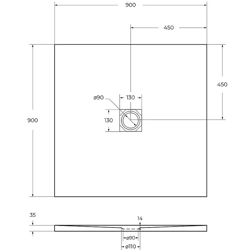 Душевой поддон из искусственного камня BelBagno Uno 90x90 TRAY-MR-UNO-A-90-35-W-CR