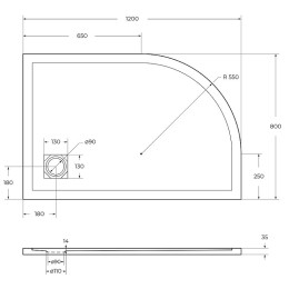 Душевой поддон из искусственного камня BelBagno Uno 120x80 R TRAY-MR-UNO-RH-120/80-550-35-W-R