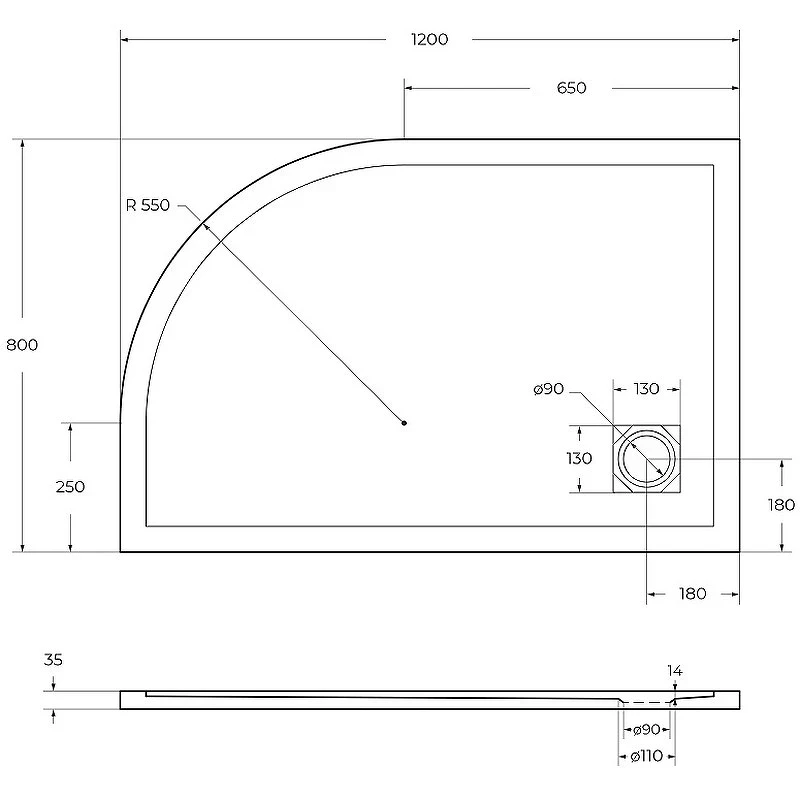 Душевой поддон из искусственного камня BelBagno Uno 120x80 L TRAY-MR-UNO-RH-120/80-550-35-W-L-CR