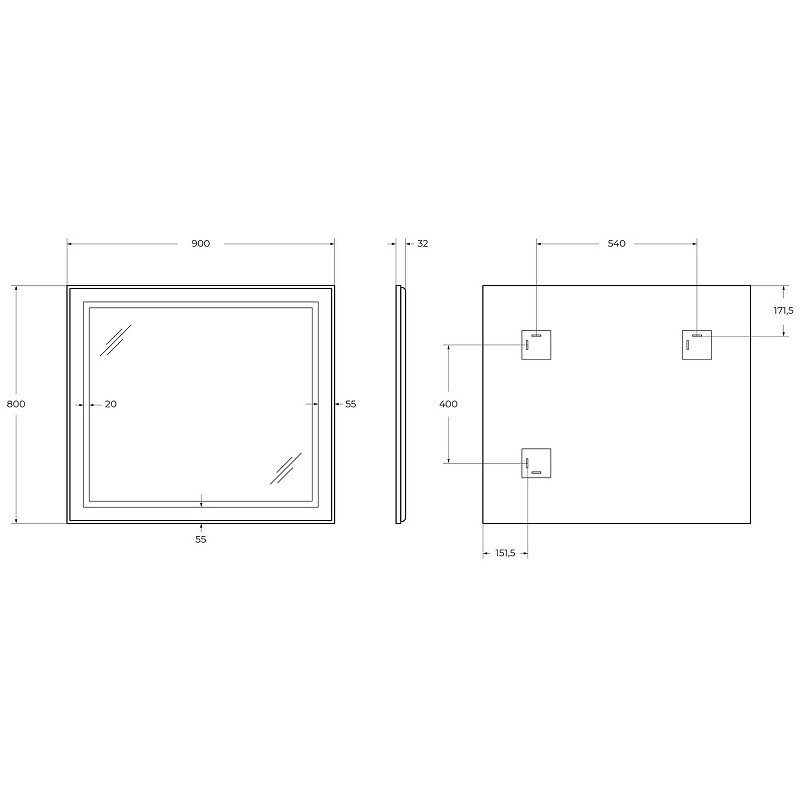 Зеркало BelBagno Kraft 90 SPC-KRAFT-900-800-SENS-AL с подсветкой