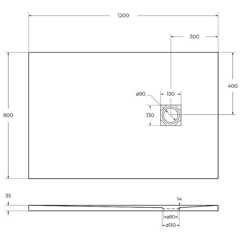 Душевой поддон из искусственного камня BelBagno Uno 120x80 TRAY-MR-UNO-AH-120/80-35-NERO-NO