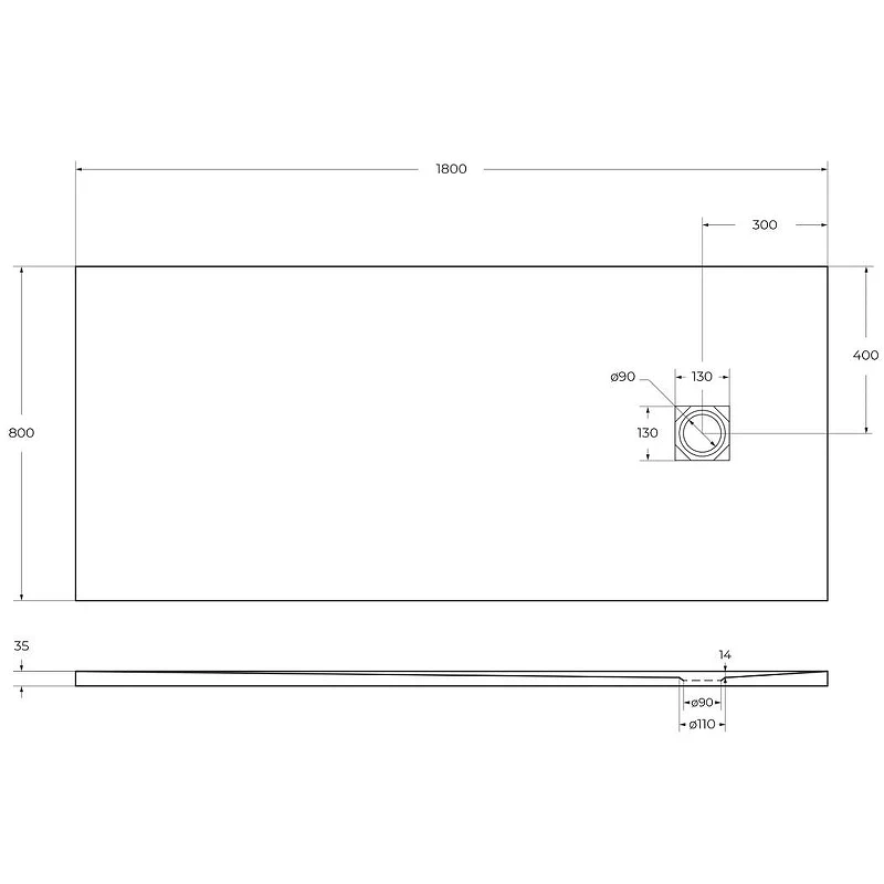 Душевой поддон из искусственного камня BelBagno Uno 180x80 TRAY-MR-UNO-AH-180/80-35-W-NO