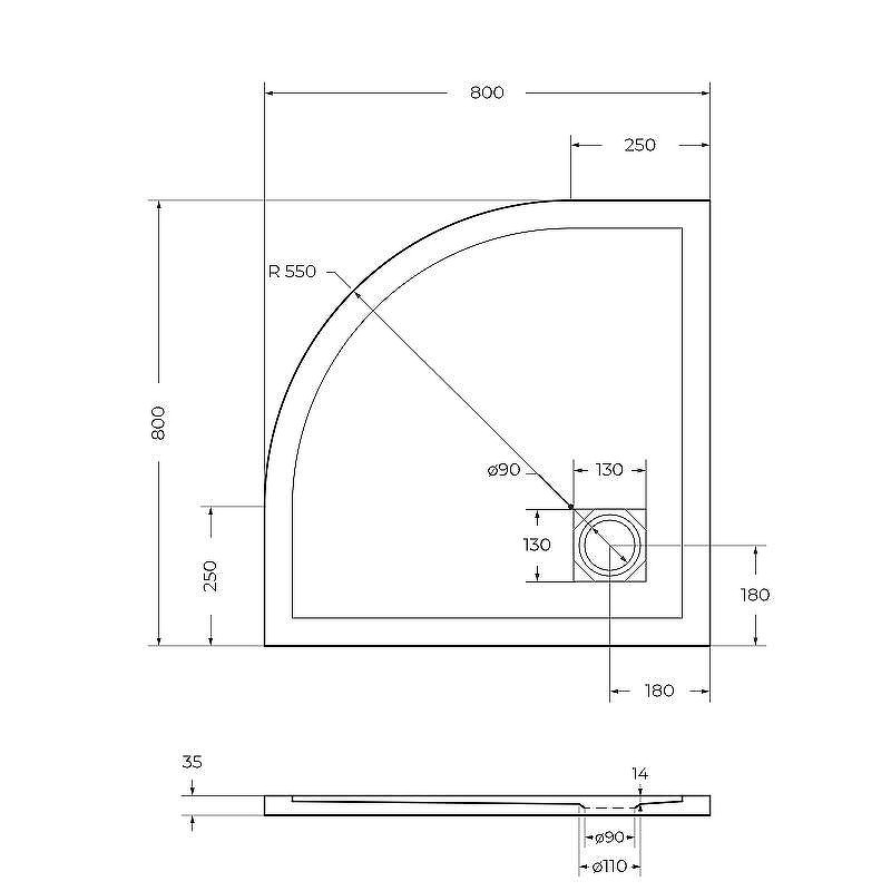 Душевой поддон из искусственного камня BelBagno Uno 80x80 TRAY-MR-UNO-R-80-550-35-W-BO