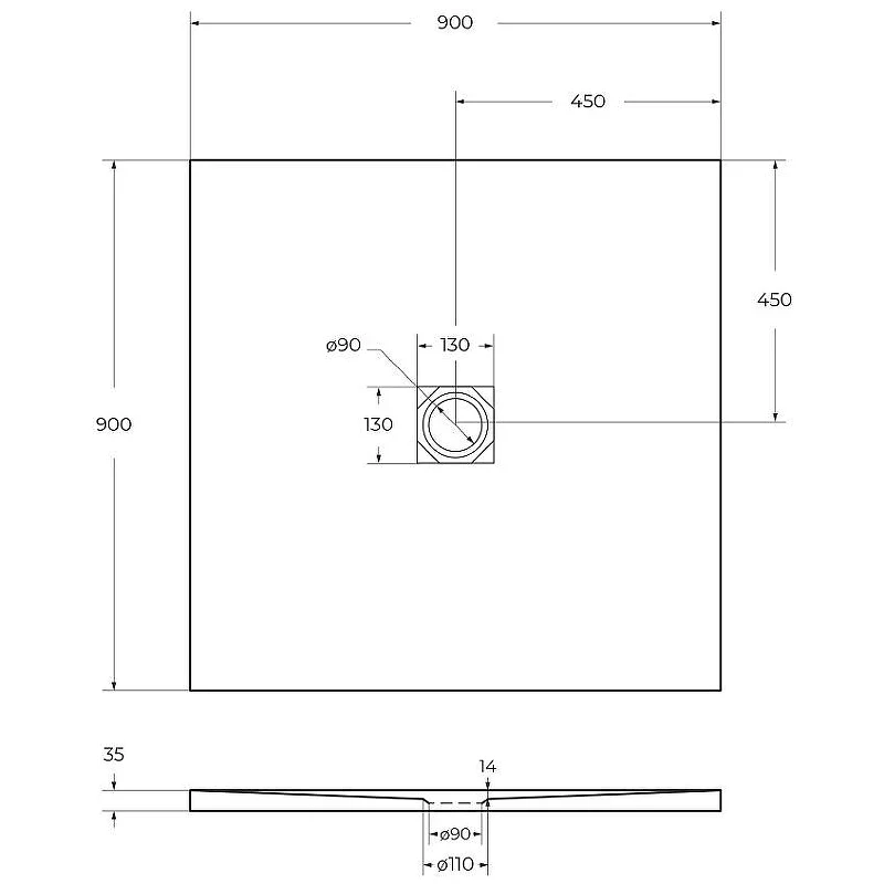 Душевой поддон из искусственного камня BelBagno Uno 90x90 TRAY-MR-UNO-A-90-35-W-NO