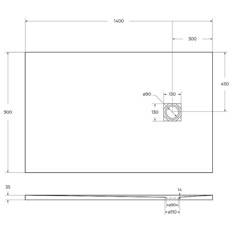 Душевой поддон из искусственного камня BelBagno Uno 140x90 TRAY-MR-UNO-AH-140/90-35-W-NO