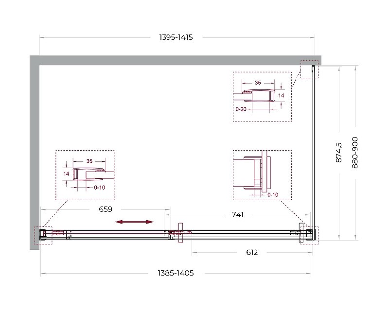 Душевой уголок BelBagno Soft Close-1 140x90 SOFT_CLOSE-1-AH-1-140/90-C-GM