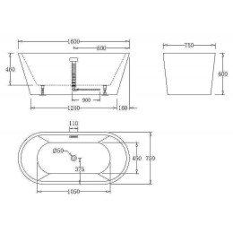 Акриловая ванна BelBagno 160x75 BB71-1600-BIANCO