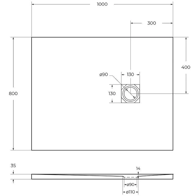 Душевой поддон из искусственного камня BelBagno Uno 100x80 TRAY-MR-UNO-AH-100/80-35-W-BO