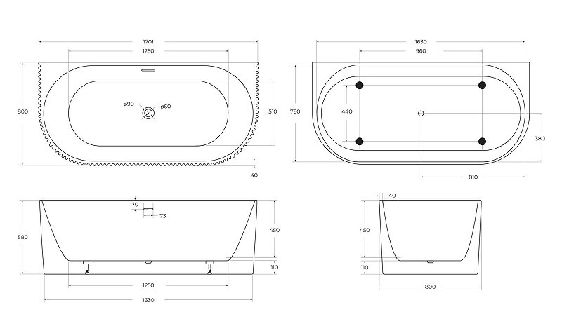 Акриловая ванна BelBagno 170x80 BB713-1700-800