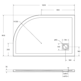 Душевой поддон из искусственного камня BelBagno Uno 120x80 L TRAY-MR-UNO-RH-120/80-550-35-W-L-BO