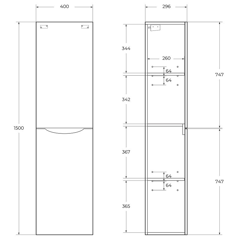 Шкаф пенал BelBagno Fly-Marino 40 L FLY-MARINO-1500-2A-SC-RN-P-L подвесной