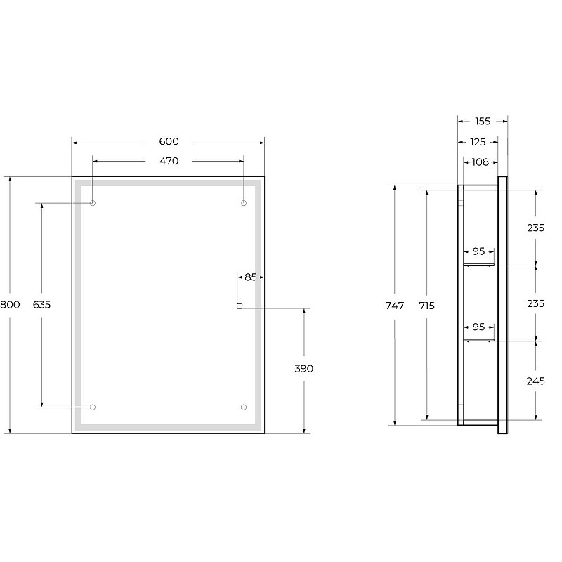 Зеркальный шкаф BelBagno 60 SPC-GRT-600/800-1A-LED-TCH с подсветкой