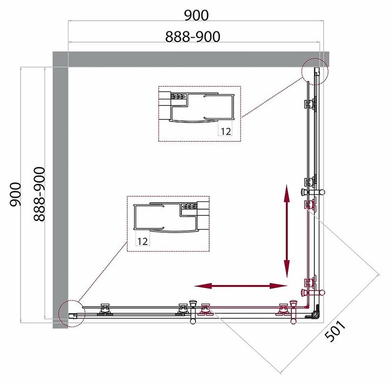 Душевой уголок BelBagno Uno 90х90 UNO-195-A-2-90-C-NERO