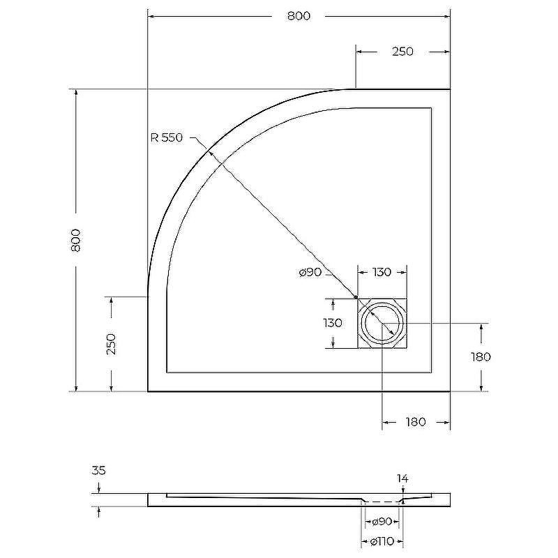Душевой поддон из искусственного камня BelBagno Uno 80x80 TRAY-MR-UNO-R-80-550-35-W