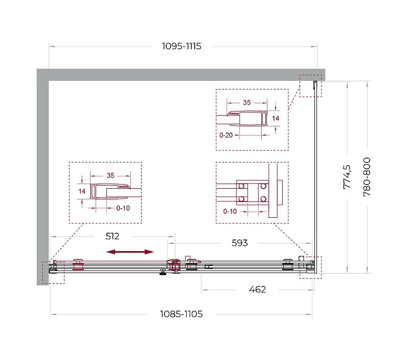 Душевой уголок BelBagno Soft Close-2 110x80 SOFT_CLOSE-2-AH-1-110/80-C-GM