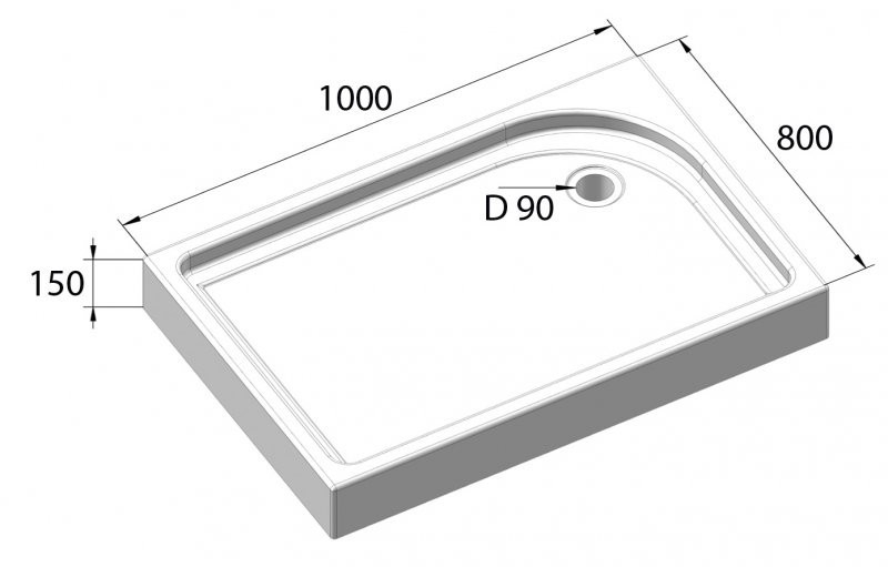 Акриловый поддон для душа BelBagno Tray R 100x80x15 TRAY-BB-AH-100/80-15-W-R