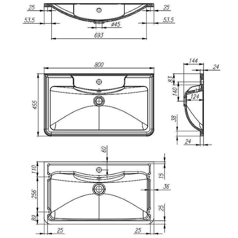 Раковина BelBagno 80 BB800/455-LV-ART-ALR-NERO