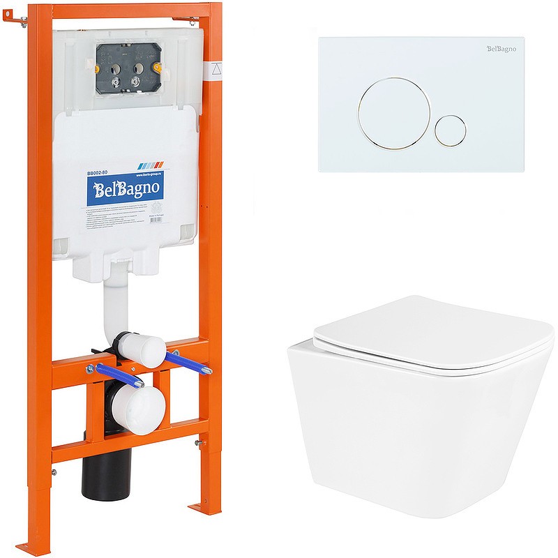 Комплект унитаза с инсталляцией BelBagno Due BB3103CHR/SC/BB002-80/BB014-SR-BIANCO