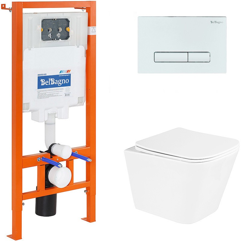 Комплект унитаза с инсталляцией BelBagno Due BB3103CHR/SC/BB002-80/BB018-GV-BIANCO