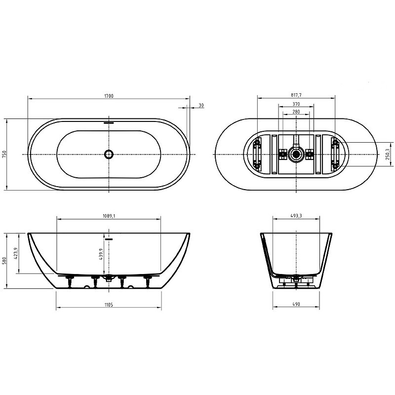 Акриловая ванна BelBagno Uno 170x75 BB701-1700-750-K