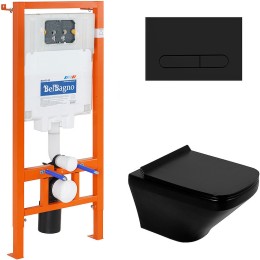 Комплект унитаза с инсталляцией BelBagno Sela BB3201CHR-MB/BB3201SC-MB/BB002-80/BB007-PR-NERO.M