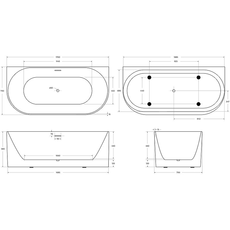 Акриловая ванна BelBagno 170x80 BB412-1700-800-MATT